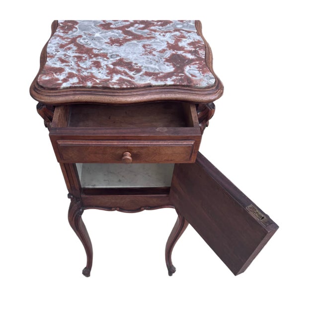 Antique French Louis XV Style Marble Top Smoking Stand/Night Stand/End Table The cabinet has a carved front. single drawer...