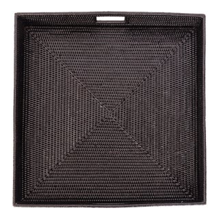 Artifacts Rattan Square Ottoman Tray with Cutout Handles For Sale