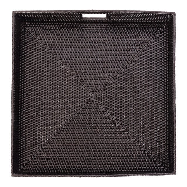 Artifacts Rattan Square Ottoman Tray with Cutout Handles For Sale
