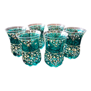 Vintage Mid Century Set Six Aquamarine Moser Glasses