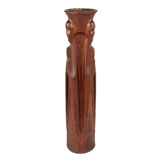 Mid-Century Modern Gothic Hand-Sculpted Oversized Candle Stick Holder Carved From Solid Teak, Usa, C. 1960s For Sale