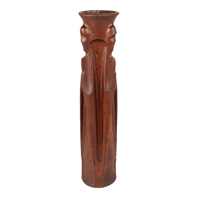 Mid-Century Modern Gothic Hand-Sculpted Oversized Candle Stick Holder Carved From Solid Teak, Usa, C. 1960s For Sale