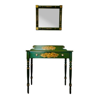 1950’s Green Hitchcock Stenciled Desk and Mirror For Sale