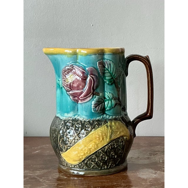Vintage Boho English Majolica Pitcher For Sale - Image 9 of 12
