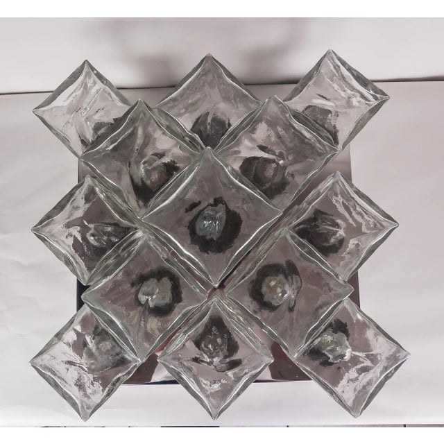 Mid-Century Modern Nickel-Plated & Cast Ice Glass Flush Mount Light from Kalmar, 1970s For Sale - Image 3 of 12