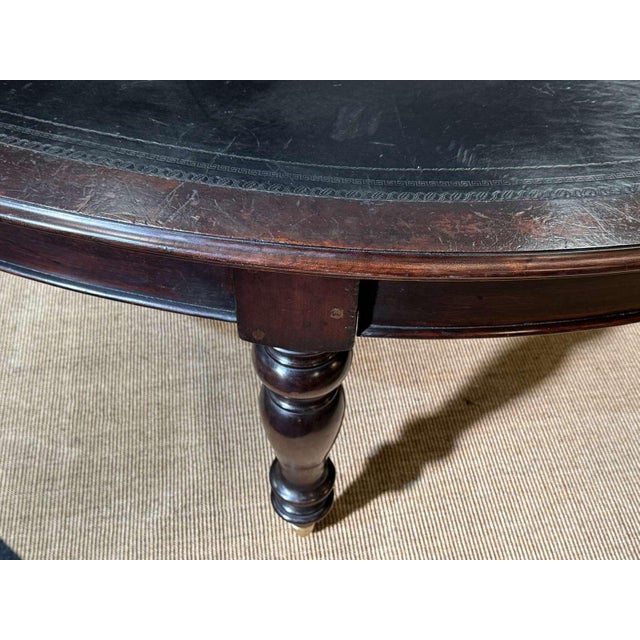 Large English Library Table in Dark Walnut with Leather Top, 1920s For Sale - Image 13 of 18