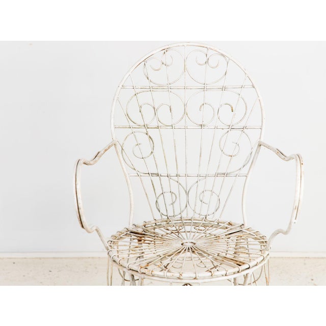 Victorian Style White Wirework Pair of Chairs and Cafe Table, France 1960 For Sale In New York - Image 6 of 12