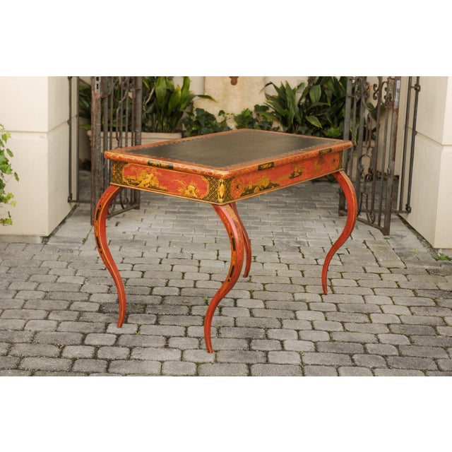 English Regency 1820s Table with Red Lacquered, Gold and Black Chinoiserie Decor For Sale - Image 4 of 12