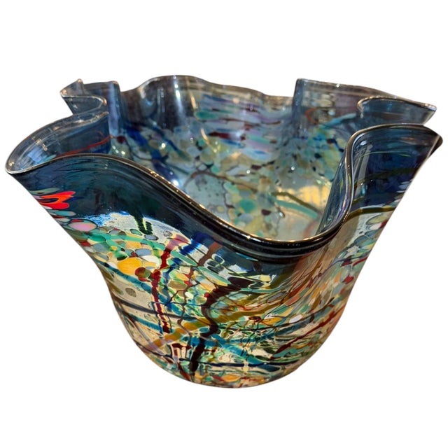 John Gerletti Signed Art Glass Centerpiece Vase, 1997, u.s.A. For Sale - Image 4 of 9