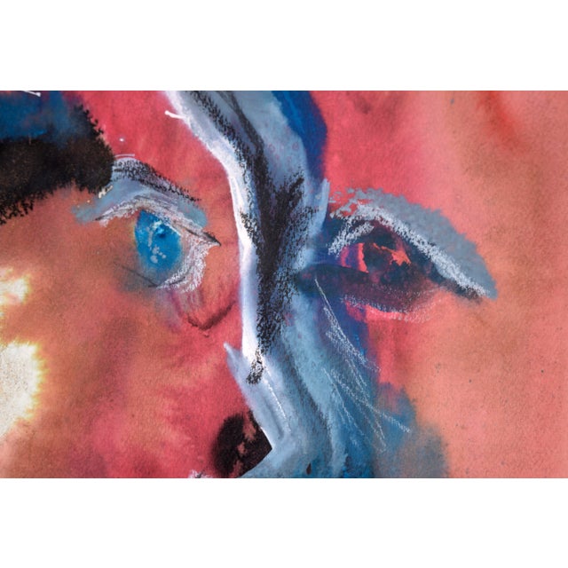 Abstract Expressionist Self Portrait in in Acrylic and Pastel on Paper by Ricardo De Silva For Sale - Image 4 of 9