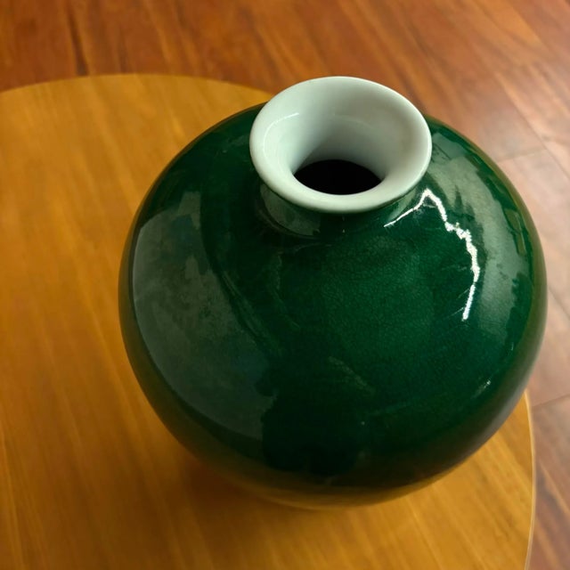 Vintage Green Crackle Glaze Meiping Vase For Sale - Image 12 of 13