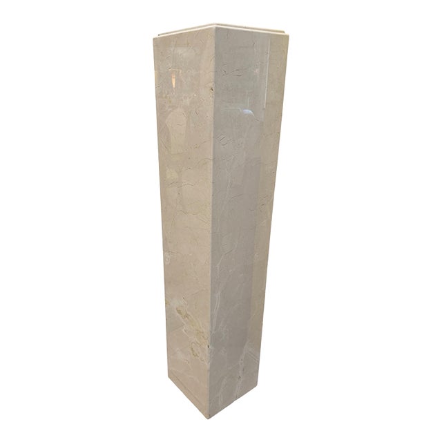Vintage Minimalist Solid Cream Marble Plinth Pedestal Column For Sale