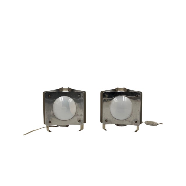 Glass Space Age Glass and Aluminum Table Lamps, Italy, 1970s, Set of 2 For Sale - Image 7 of 16