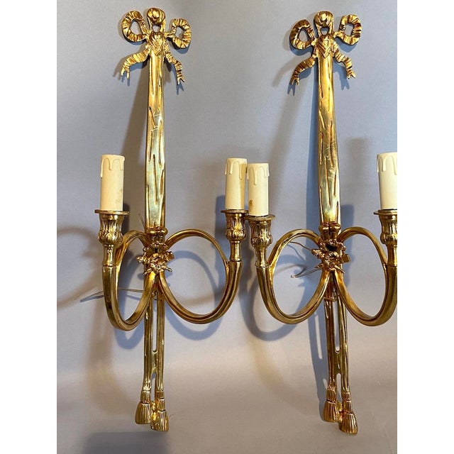 Bronze Late 20th C French Maker Louis XVI Bronze Wall Lamps /Sconces Pair For Sale - Image 8 of 12