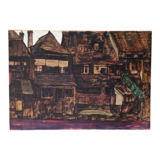 Egon Schiele Lithograph 12 House in Krumau 1968 Reproduction For Sale