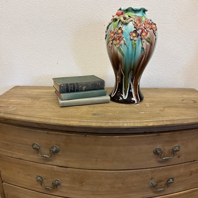 Monumental Antique French Gros Relief Barbotine Vase, Circa 1875, Style of Théodore Lefront. Featuring Delicate Flowers For Sale - Image 9 of 10