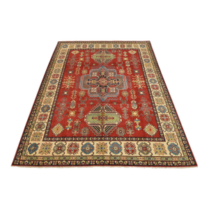 Kazak Rug 8'1'' X 9'11'' Red Wool Tribal Hand-Knotted Oriental Carpet