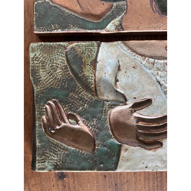 Aqua Modernist Figurative Wall Art Tiles in Polychrome Stoneware by Paulí (Lluís Pérez Calvo), 1975, Set of 2 For Sale - Image 8 of 11