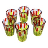 Image of Early 21st Century Blooming Field With Poppies and Lavender, Signed Murano Glass Tumblers- Set of 6 For Sale
