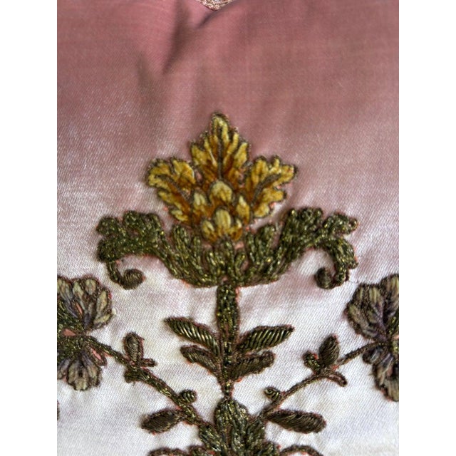 Rococo Pair of French Couture Blush Silk Velvet Pillows With 19th Century Appliques' For Sale - Image 3 of 12