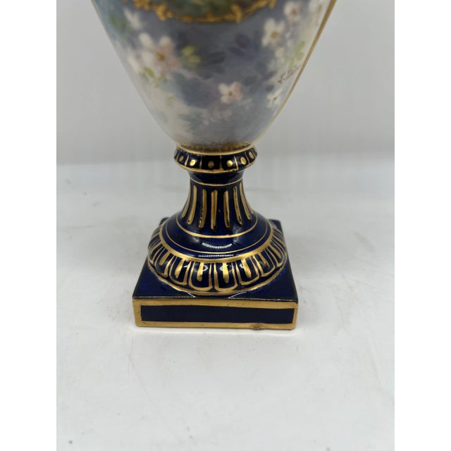 Blue Royal Bonn Lovely Lady Cobalt & Gilt Porcelain Pedestal Vase Signed J. Duren For Sale - Image 8 of 12