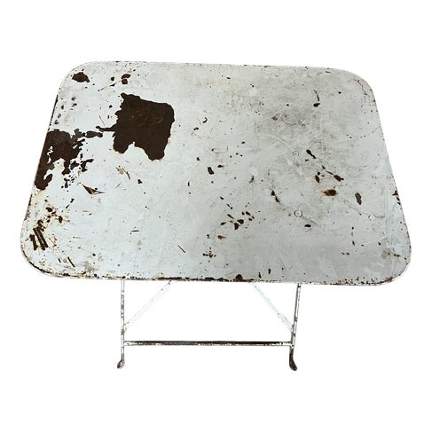 Vintage French White Rectangular Metal Folding Dining Table, 1950s For Sale