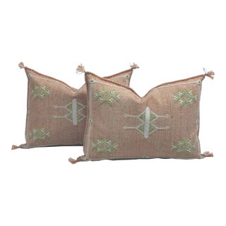 0range Handmade Cactus Silk Pillow Covers - a Pair For Sale