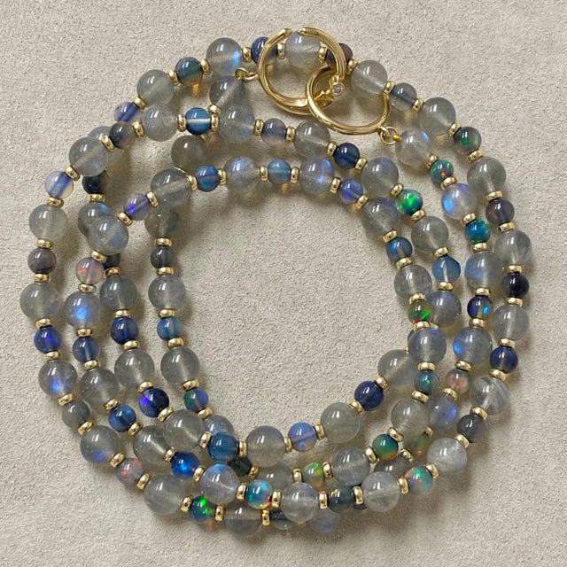 Contemporary Syna Yellow Gold Opal and Labradorite Bead Necklace For Sale - Image 3 of 5
