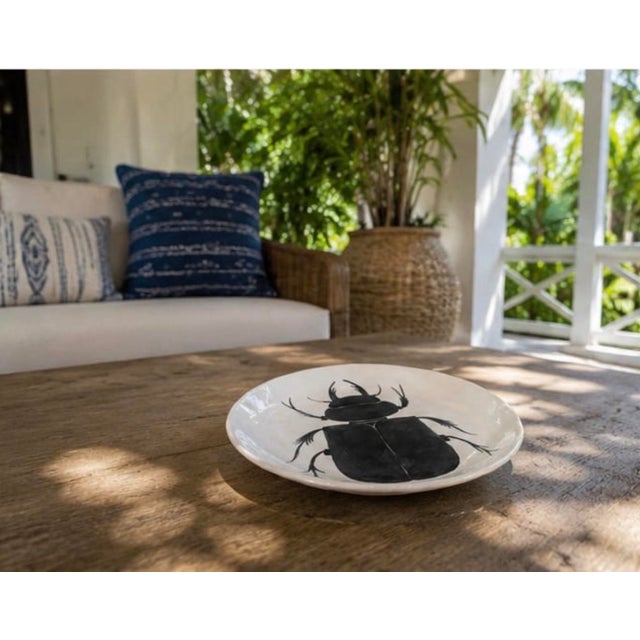 Black Vintage Studio Pottery Ceramic Beetle Motif Decorative Charger Plate For Sale - Image 8 of 12