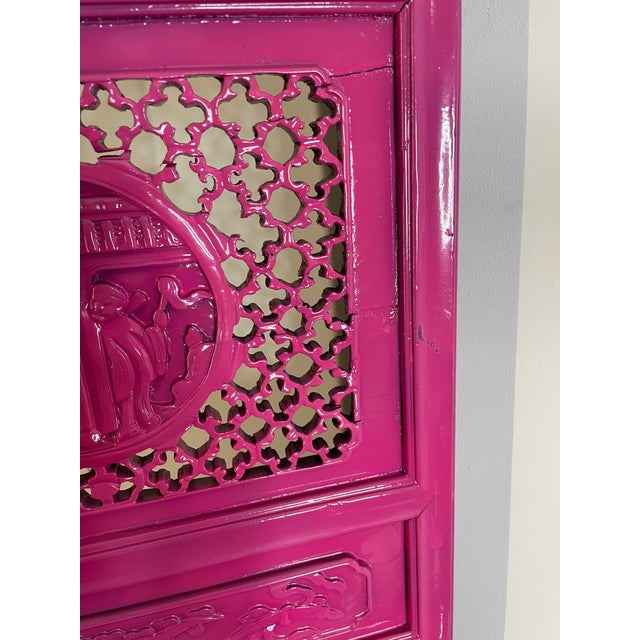 Chinese Carved Wooden Window Shutter Panel in Pink Lacquer | Chairish