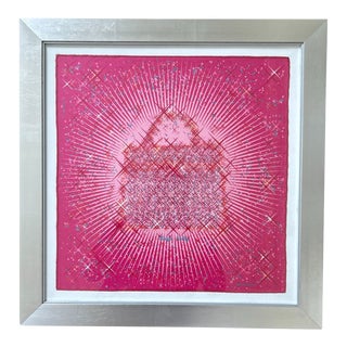 Hermes Magic Kelly Pink Framed Vintage Silk Scarf 21" For Sale
