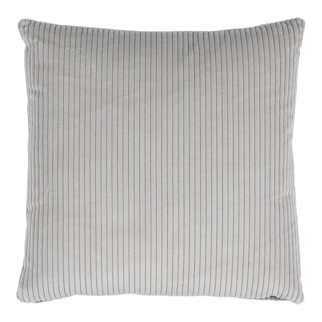 Schumacher Wyatt Corduroy 20" Pillow in Steel Grey For Sale