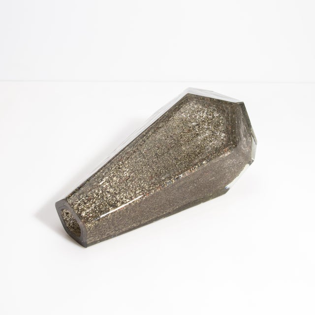 2020s Hand Blown Murano Pentagonal Vase in Clear With Brass Flecks For Sale - Image 5 of 9