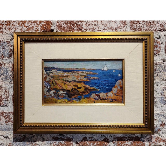 Arthur Bowen Davies- 1920s Maine Shoreline with Sailing Ship -Oil painting American Impressionist - Oil painting on board...
