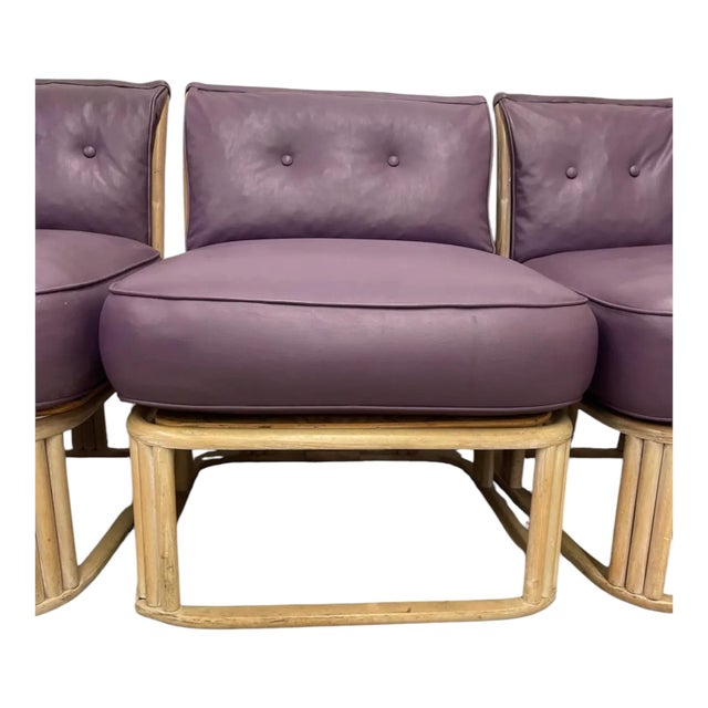 Purple Mid 20th Century Vintage Purple Leather & Teak 3 Piece Sectional Sofa For Sale - Image 8 of 9