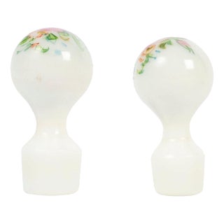 19th Century Napoleon III Painted Opaline Stoppers, Set of 2 For Sale