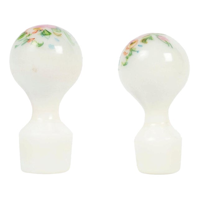 19th Century Napoleon III Painted Opaline Stoppers, Set of 2 For Sale