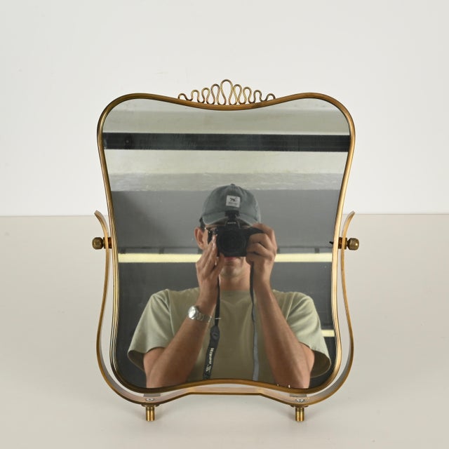 Brass Adjustable Table Mirror attributed to Gio Ponti for Fontana Arte, Italy, 1940s For Sale - Image 12 of 17