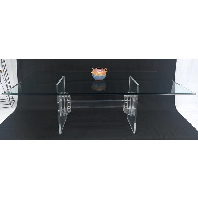 Large 7' Long 3/4" glass Top Thick Lucite Base Dining Conference Table For Sale - Image 6 of 8