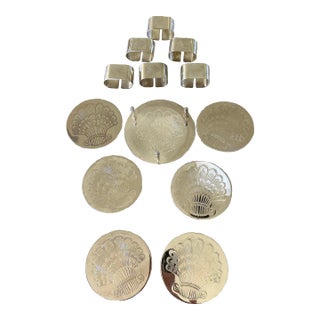 Vintage Set of 13 Silver Plate Shell Embossed Coaster and Napkin Rings For Sale