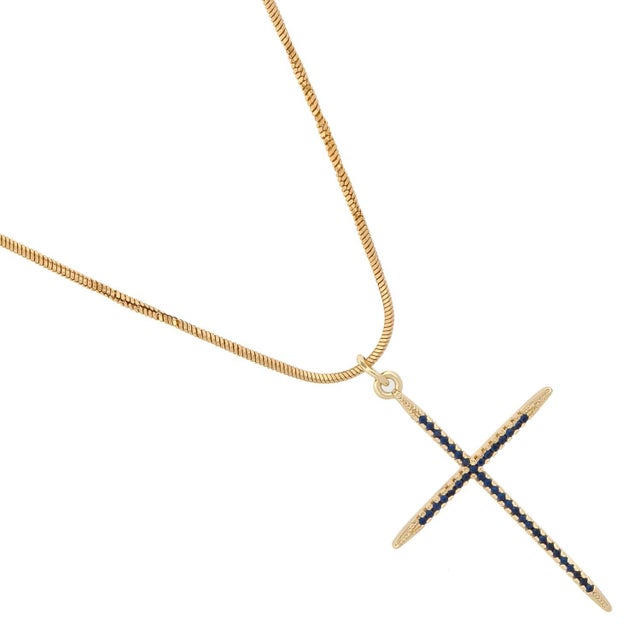 Divine Sapphire Cross Gold Pendant Necklace For Sale In Miami - Image 6 of 8