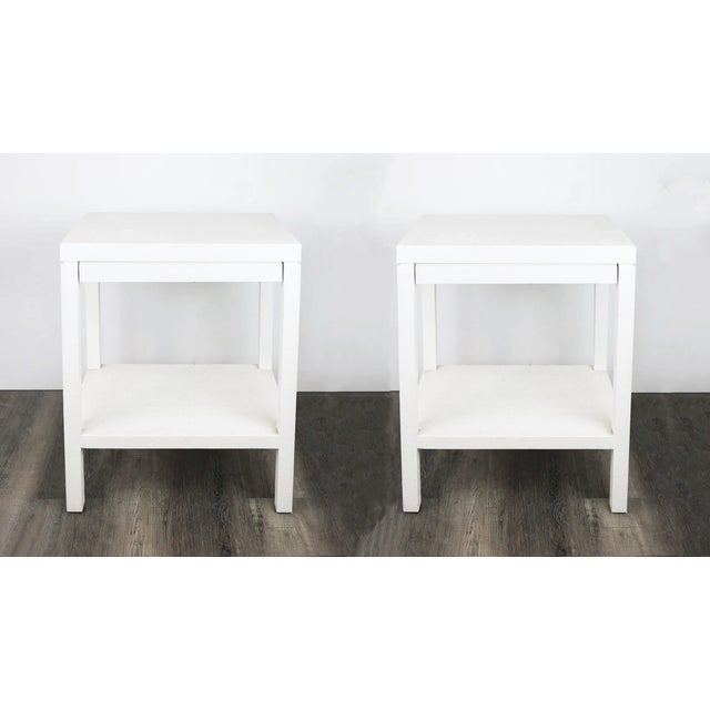 A pairCarl Springer Style White Raffia Wrapped Nightstand For Sale - Image 9 of 9