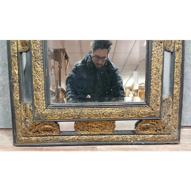 Napoleon III Beaded Mirror in Embossed Copper For Sale - Image 4 of 6