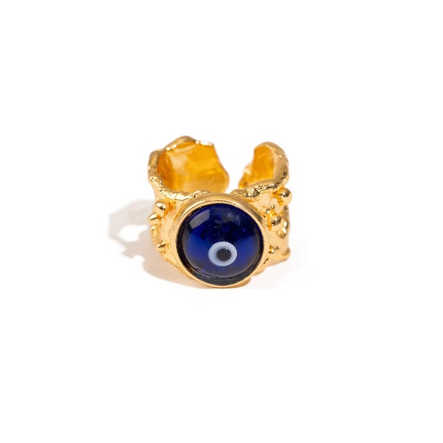 Blue Guardian Evil Eye Adjustable Gold Ring, Size 4 For Sale - Image 8 of 9