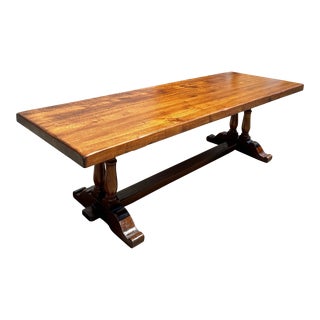 19th Century Long French Solid Oak Baluster Monastery Trestle Dining Table or Farm Table. For Sale