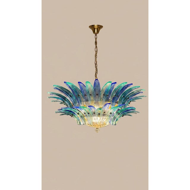 Mid-Century Modern Blue Turquoise Palmette Murano Chandelier, 82 Elements Murano Shutters - a Pair For Sale - Image 3 of 5