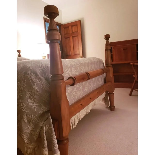 1950s Pine Full Size Bed with Turned Head and Footboard For Sale - Image 4 of 7
