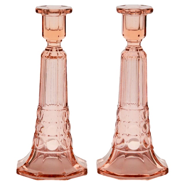Art Deco Candlesticks by Charles Graffart for Val Saint Lambert Luxval, Set of 2 For Sale
