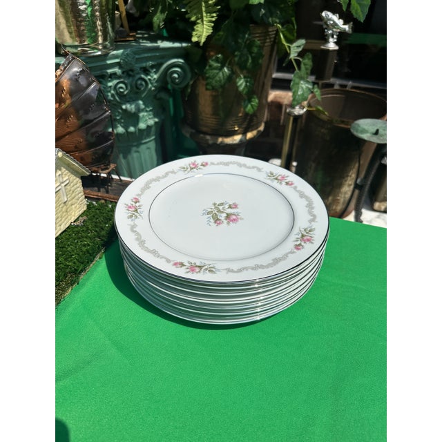 Mid-Century Modern Mikasa First Love Collection of Plates and Tea Set With Pink Rose Accents For Sale - Image 3 of 11