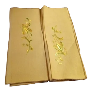 1970s Hand Embroidered Linen Table Napkins- Set of 4